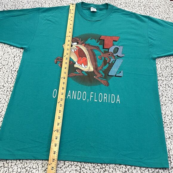 VTG 90s Taz Orlando Florida Mens Shirt XL Velva Sheen Tasmanian Devil Green USA - Picture 9 of 11